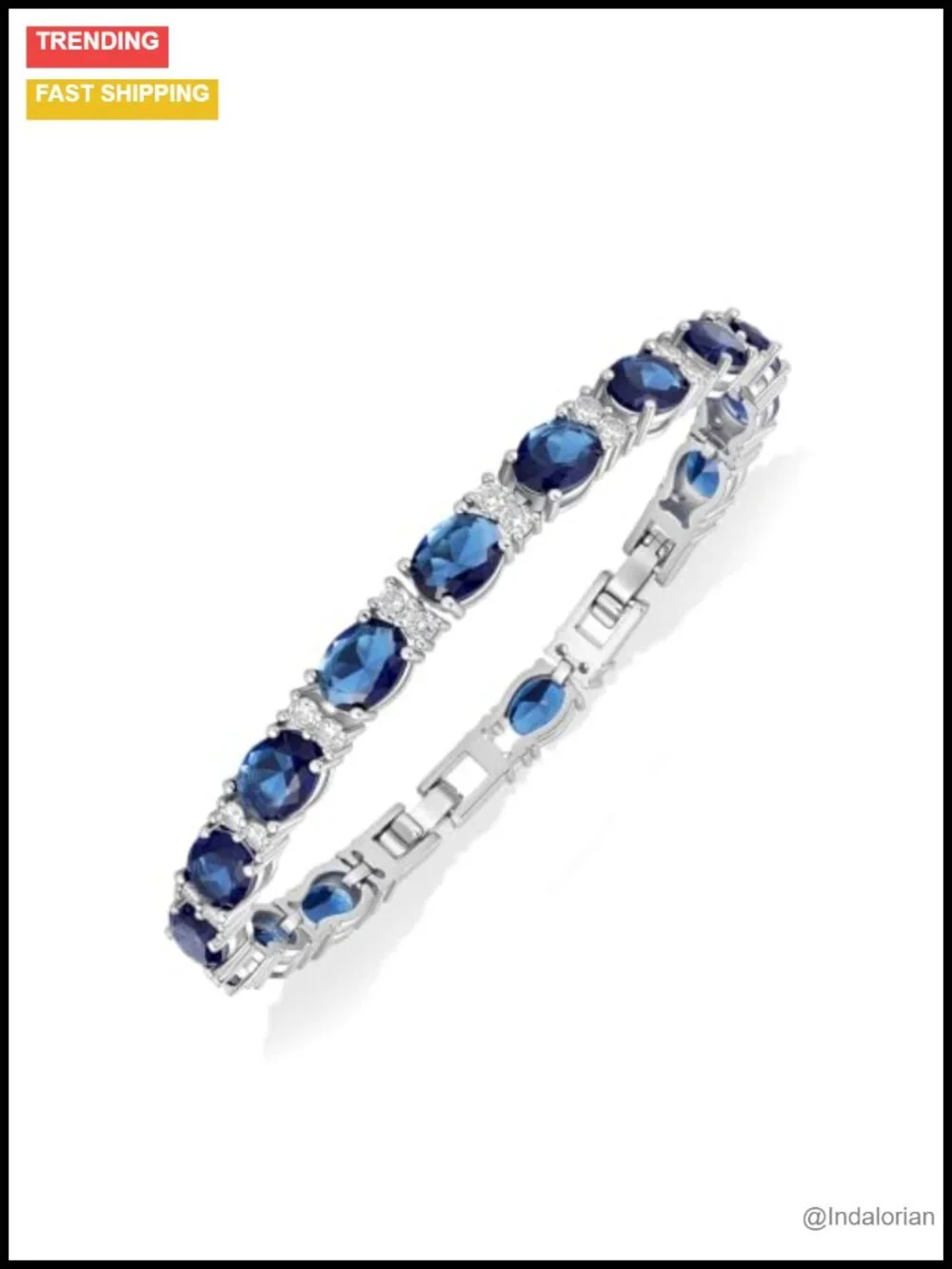 Tennis Bracelet with Oval Cubic Zirconia Adjustable Silver Tone